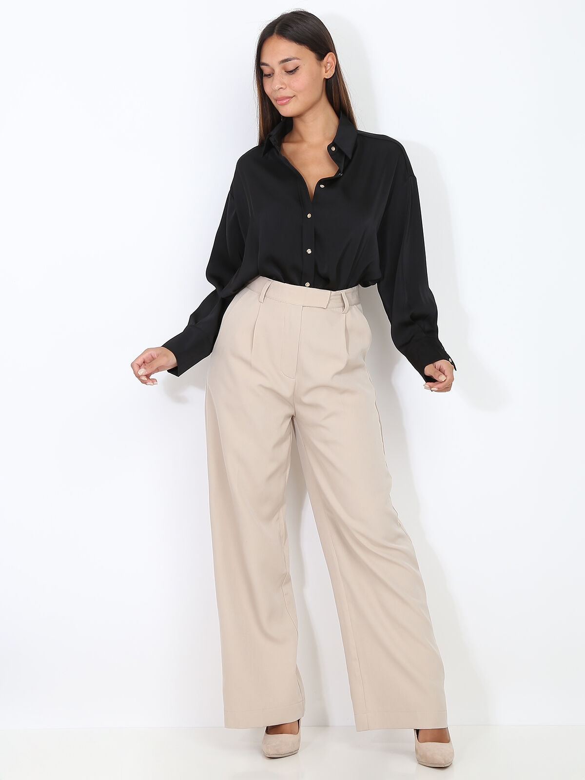 Pantalon classique ample et droit- Beige