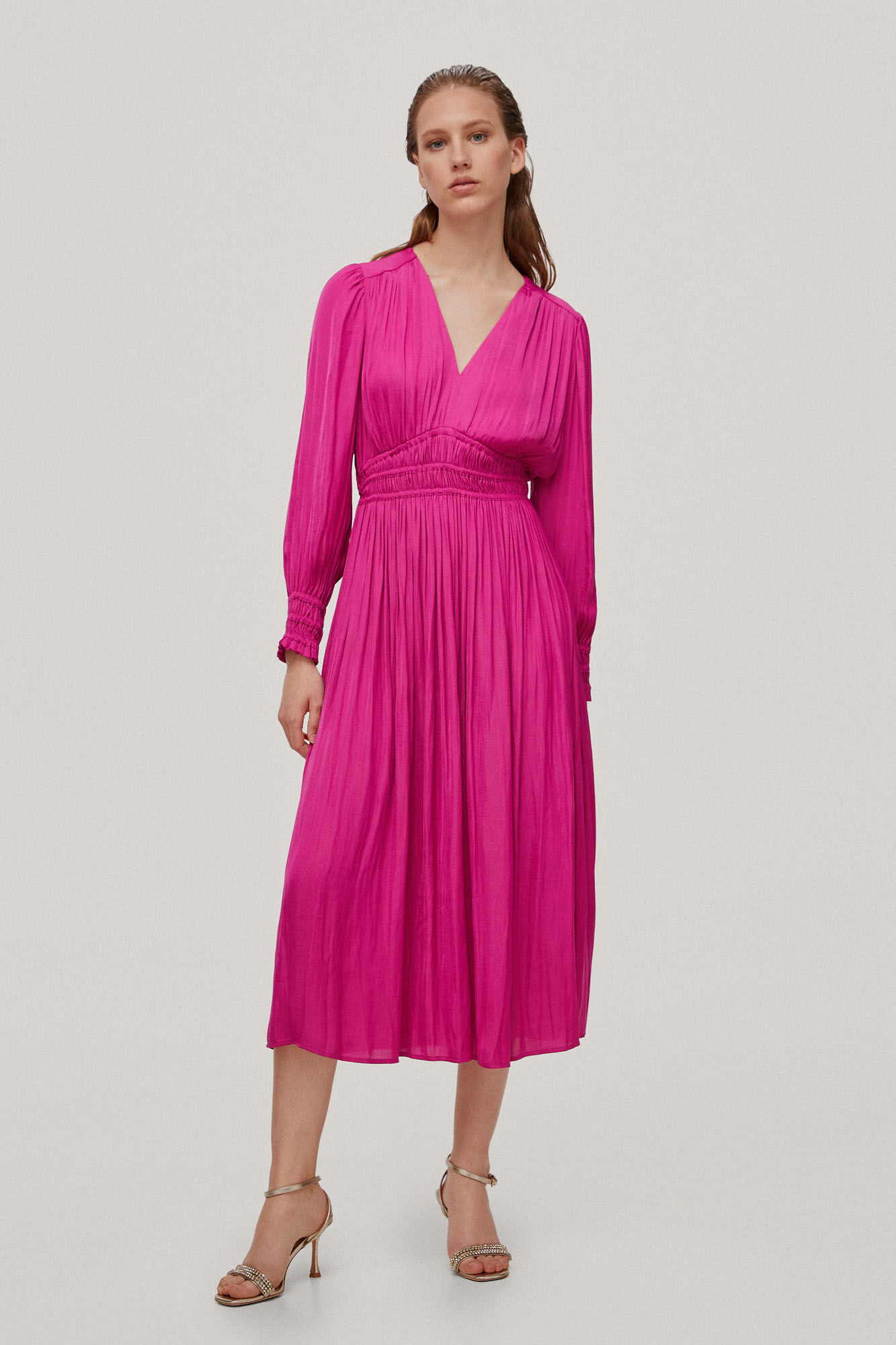Vestido midi fluido - Rosa