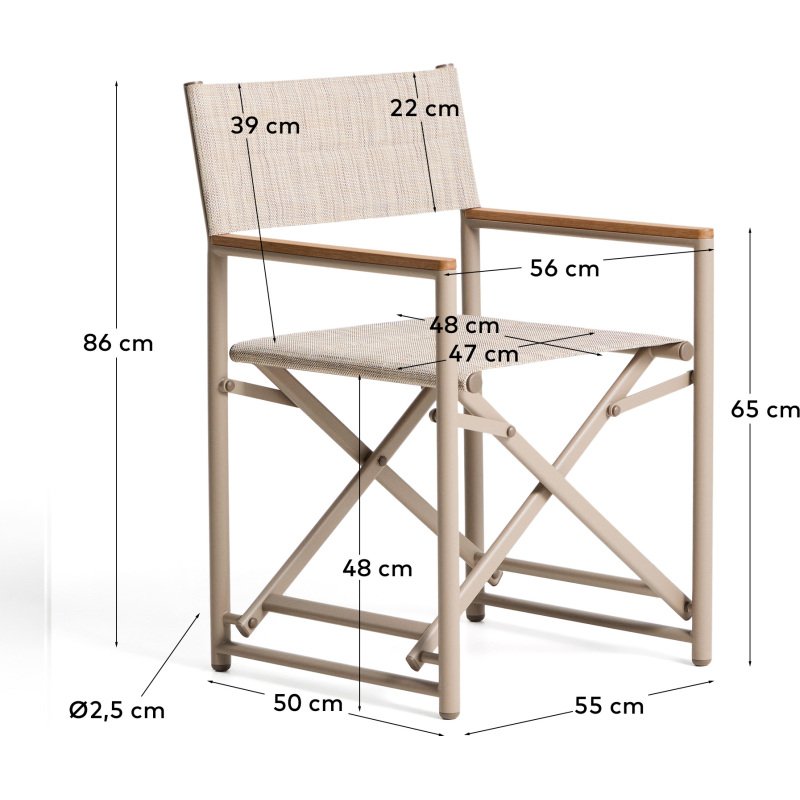 Chaise pliable d’extérieur Tisno en aluminium écru et textilène écru