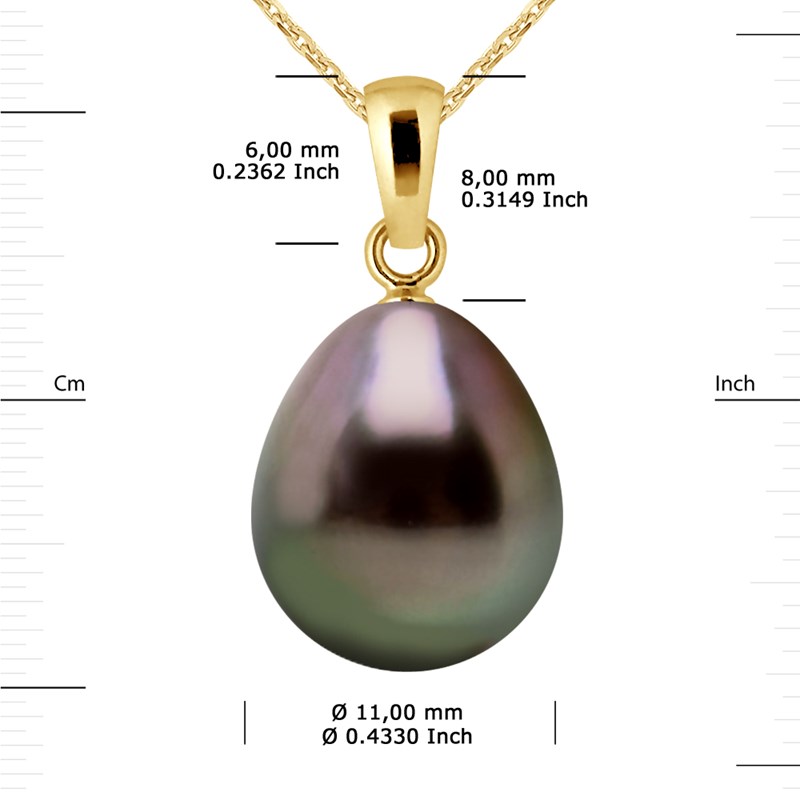 Pendentif Bélière Or Jaune - Véritable Perle de Culture de Tahiti Poire 11-12 mm