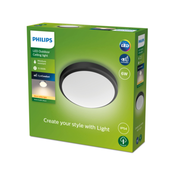 Philips plafonnière Doris zwart 6w
