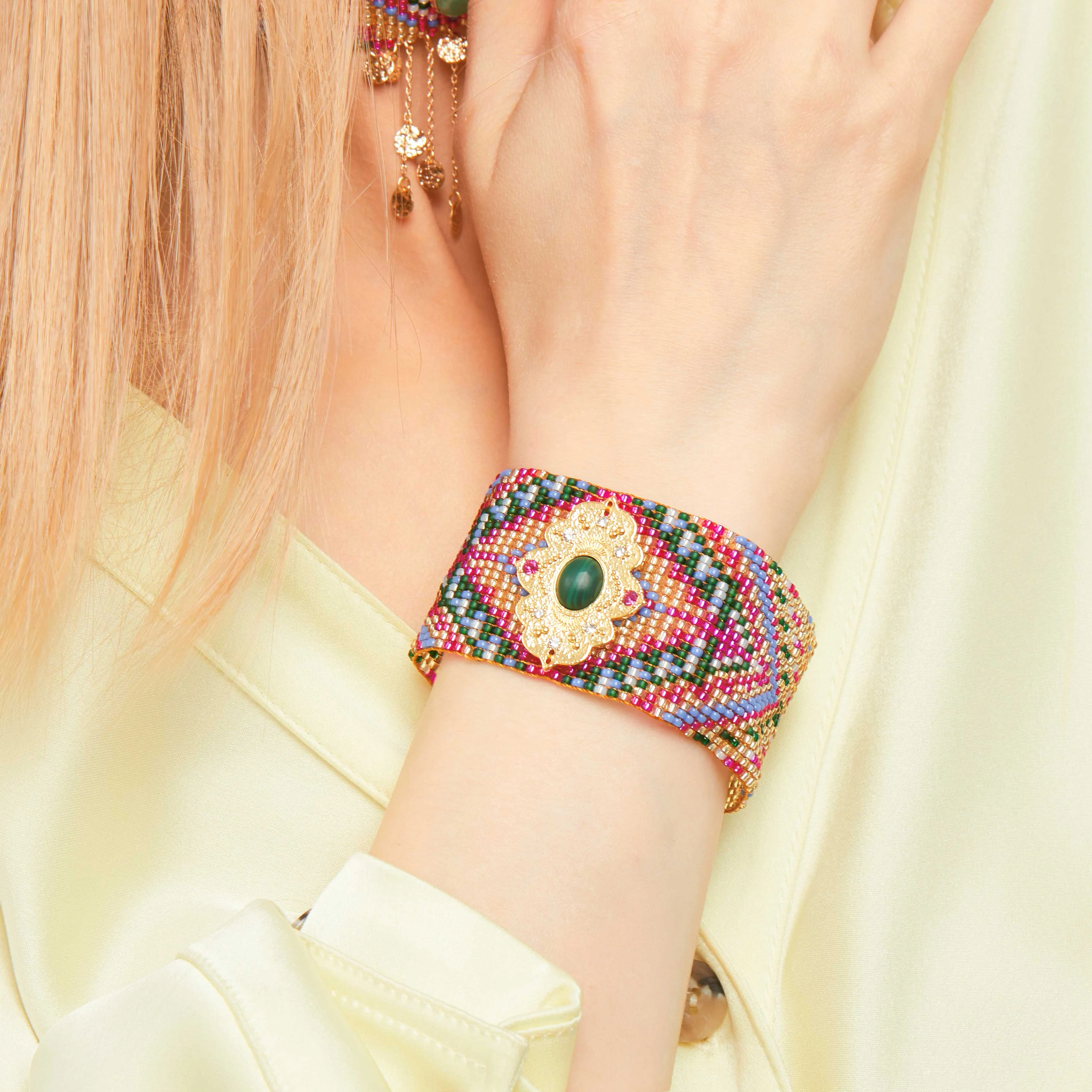 LAUDERDALE - Bracelet multiliens avec fermoir aimanté en perles | Doré
