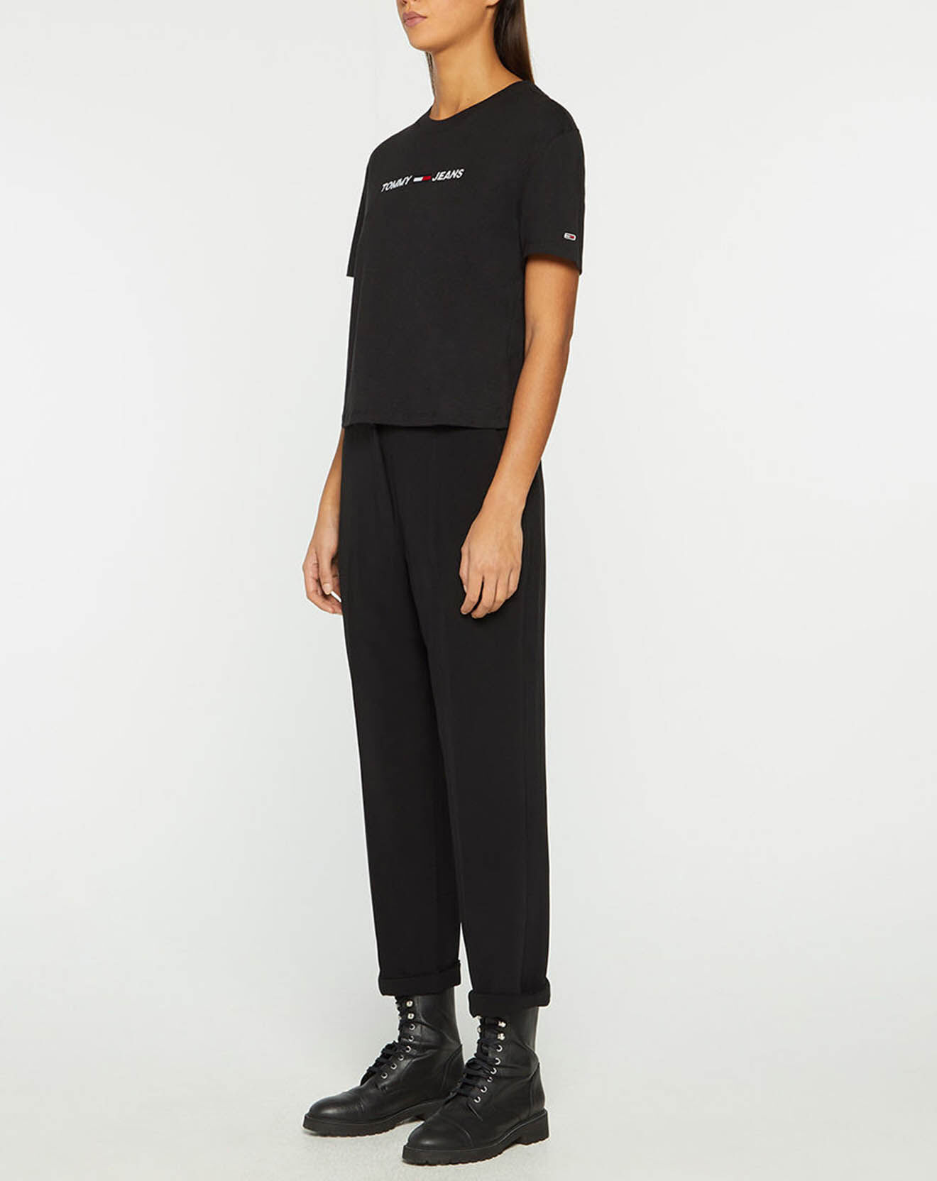 Tommy Jeans T-Shirt Crop Linear Logo noir