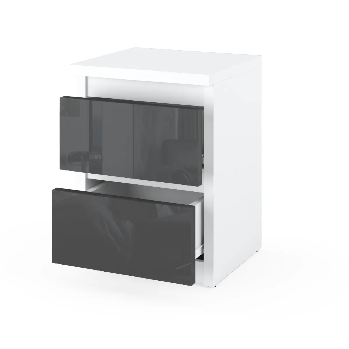 Table de chevet - Gris Brillant - 2 tiroirs