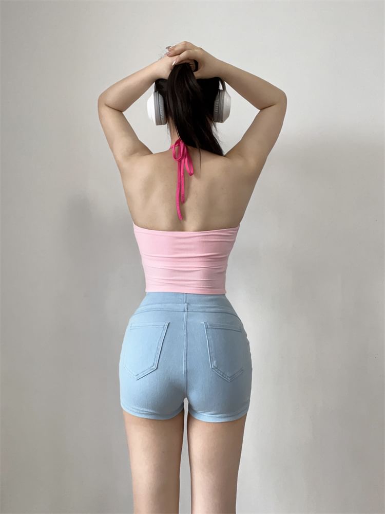 Arigne - Mock Two-Piece Halter Neck Two Tone Sports Top