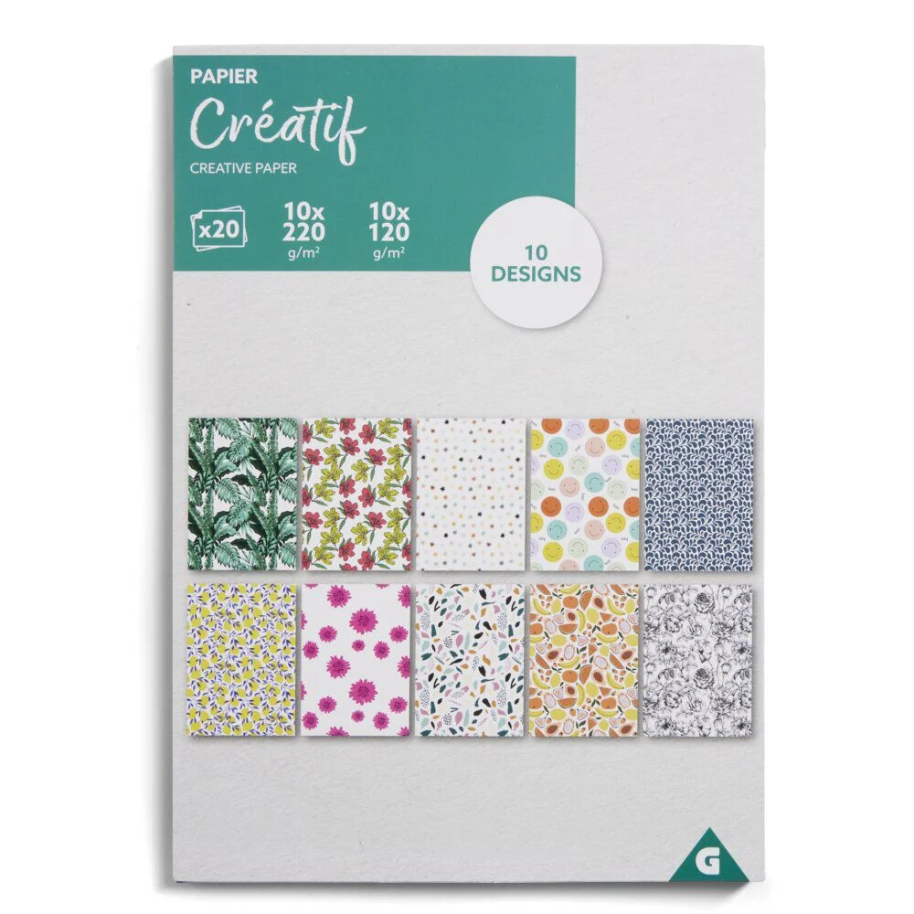 Lot de 20 papiers créatifs 10 designs - 4 modèles