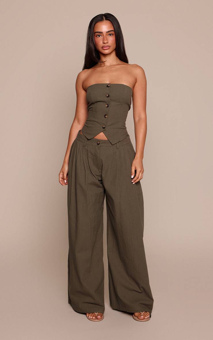 Dark Khaki Pantalon Large Aspect Lin Co-ord Petite