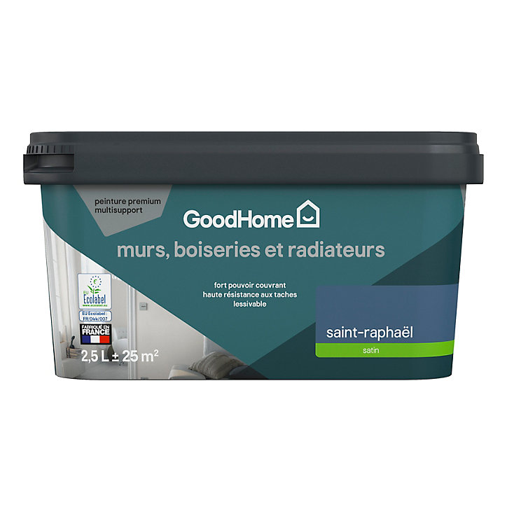 Peinture intérieure couleur murs, boiseries et radiateurs GoodHome satin saint-raphaël bleu 2.5L