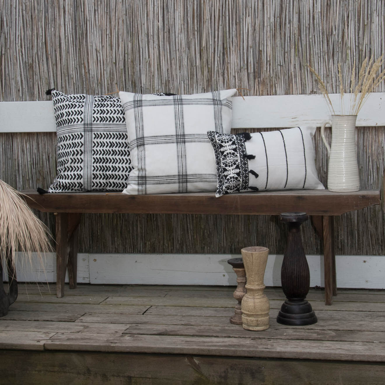 Febronie Housse de coussin Madras noire - 50x50 cm