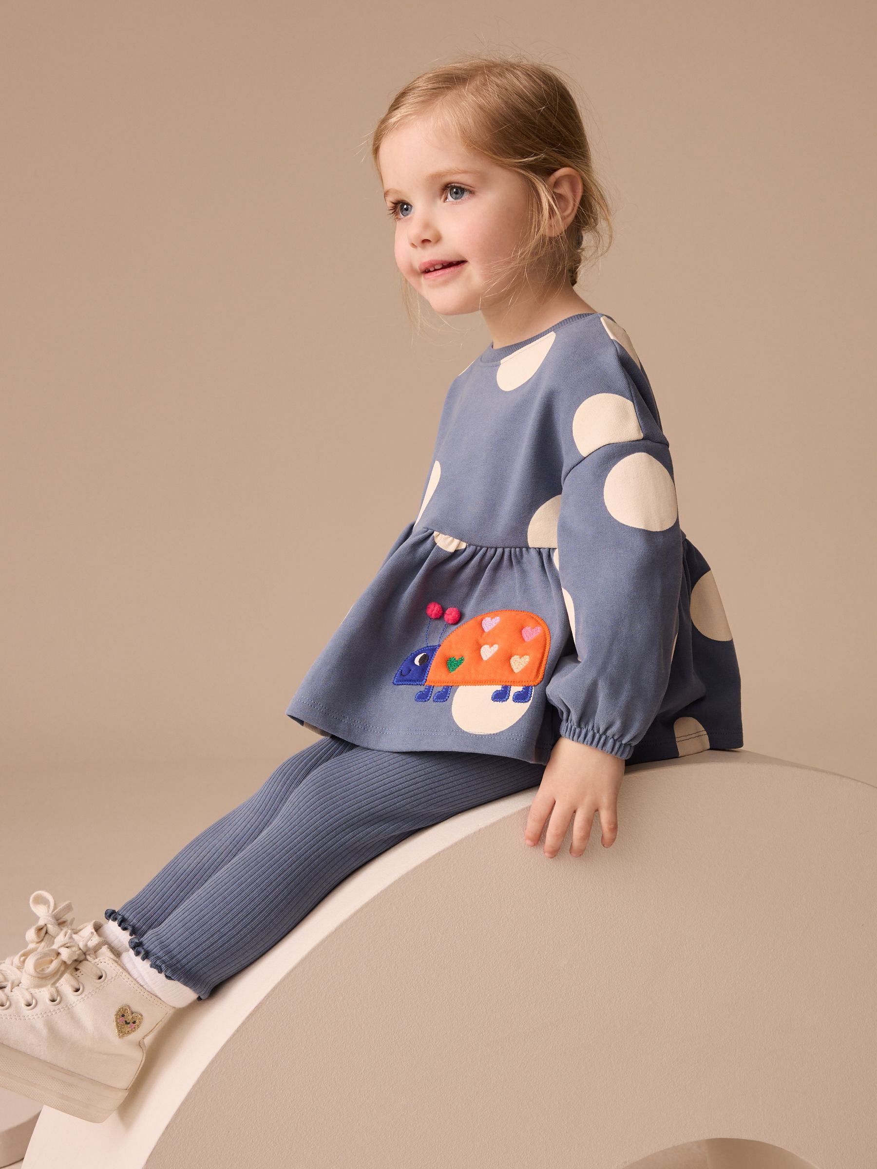 Donkerblauw lieveheersbeestjes - Set met top met peplum en legging met lange mouwen (3mnd-7jr)
