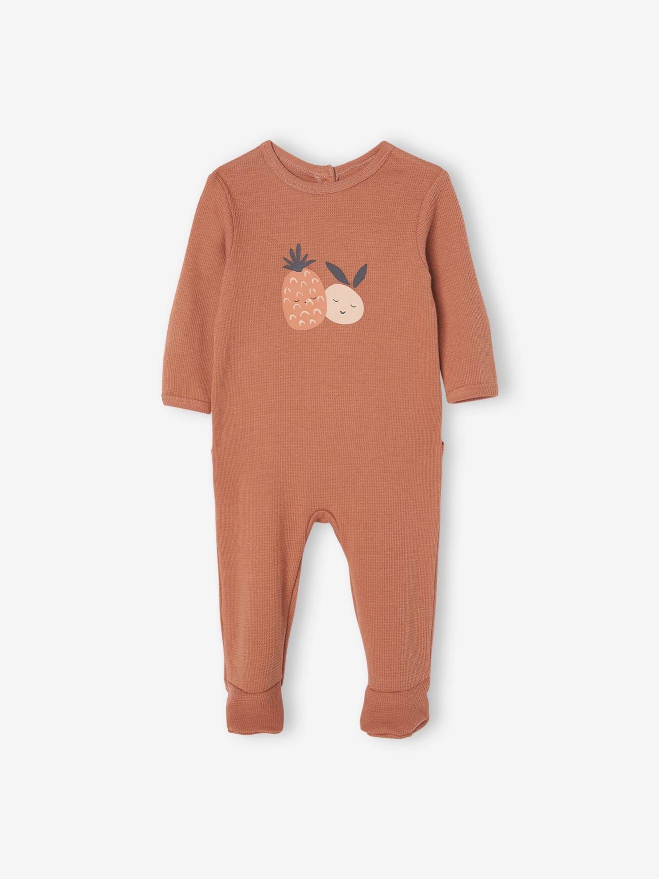 Pacote com 2 macacões de bebê com estampa de frutas - noz-pecã