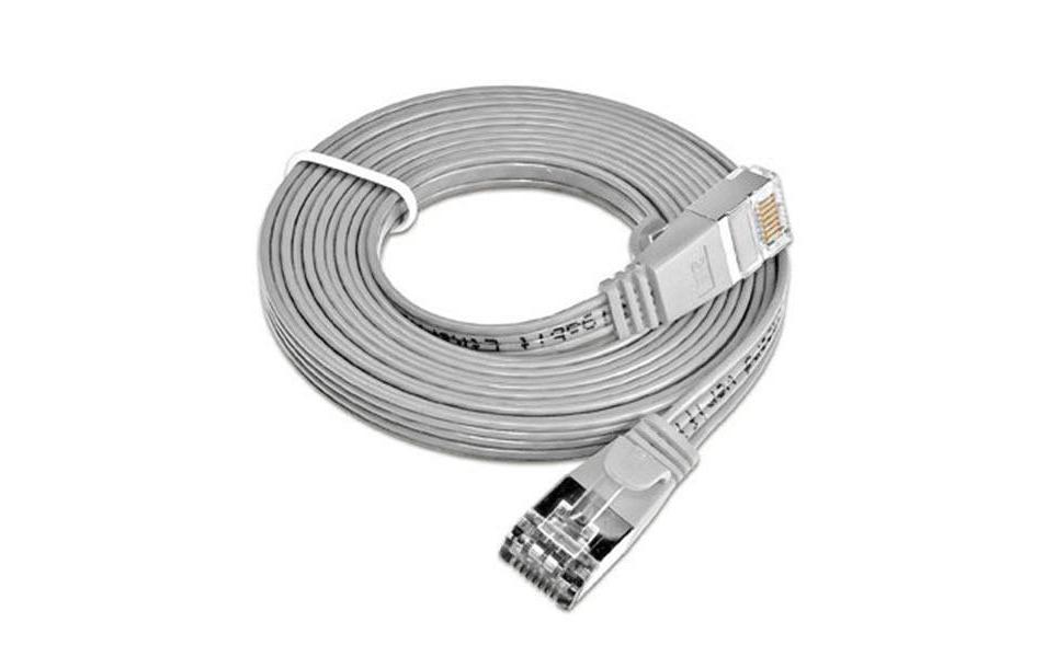 Slimpatchkabel RJ-45 - RJ-45, Cat 6, STP, 5 m, GrauGeschirmtes Twisted-Pair-Kabel (STP) mit Klinkenschutz