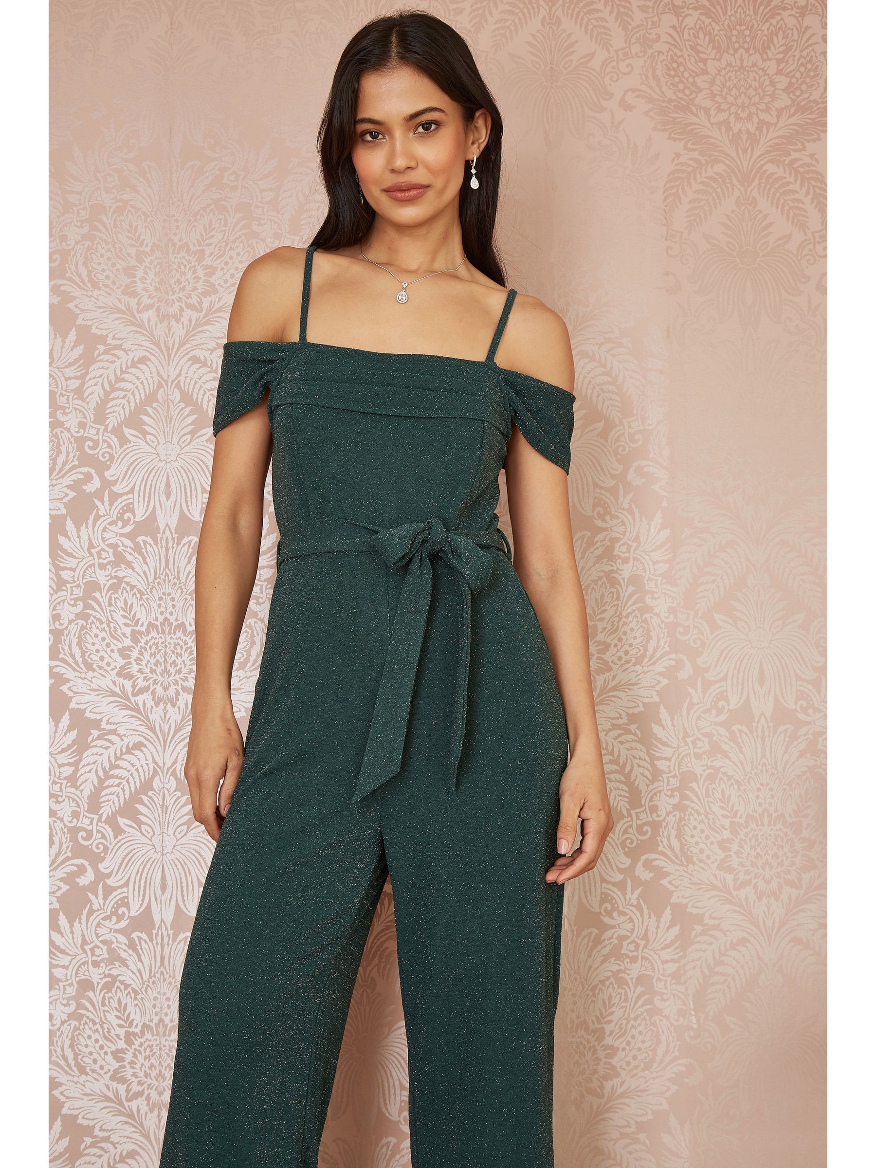 Yumi stretchy Bardot-jumpsuit met glitters