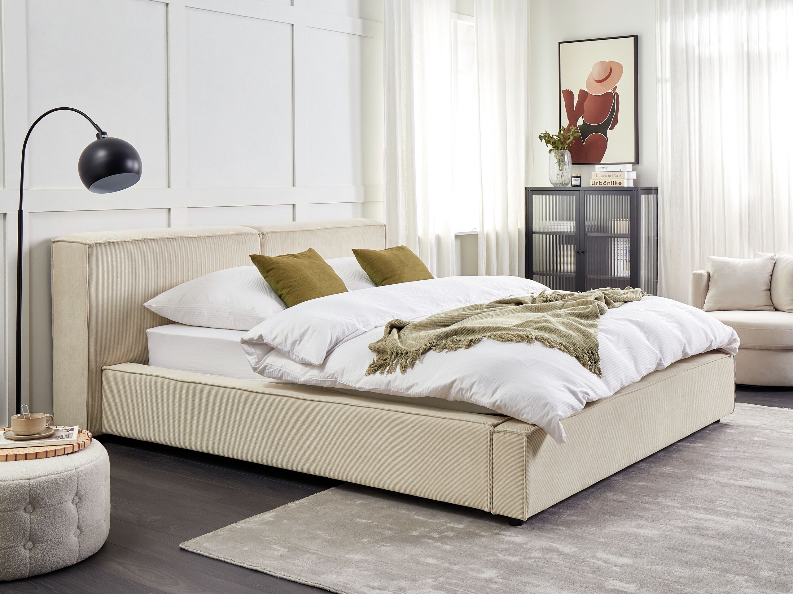 Beliani - LINARDS - Bed - Beige - 160 x 200 cm - Corduroy