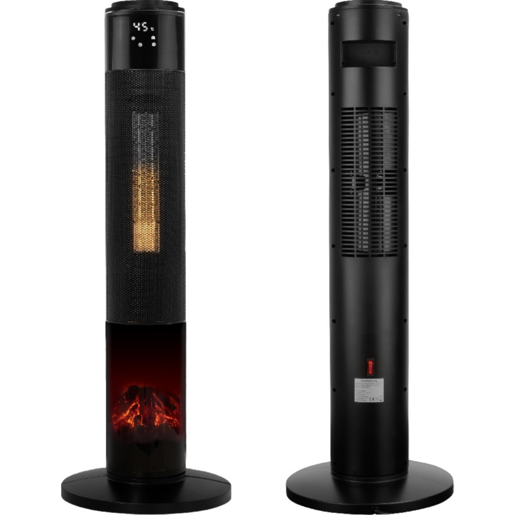 TroniTechnik® PTC Turmheizer Keramikheizer Elektrokamin mit Heizung und Kaminfeuer 2000 Watt Heizlüfter, Oszillation
