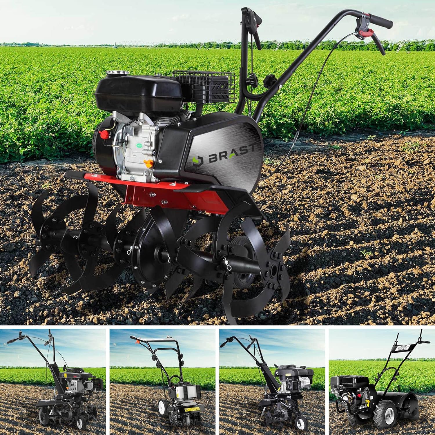 BRAST Motorhacke Gartenfräse Benzin | 1,9kW(2,6PS)-5,15kW(7PS) | 25-85cm Arbeitsbreite | 6 Modelle | Stahlrahmen Transportrad & kabellos | für kleine bis sehr große Grundstücke | BRB-AF-6000