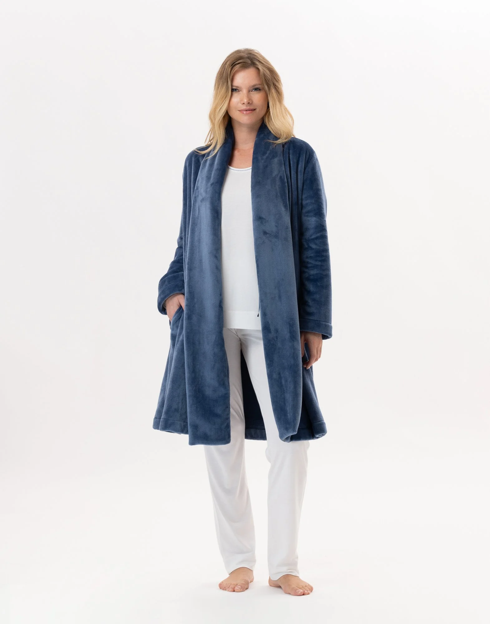 ESSENTIEL 855 - Robe de chambre en peluche flanelle | Bleu