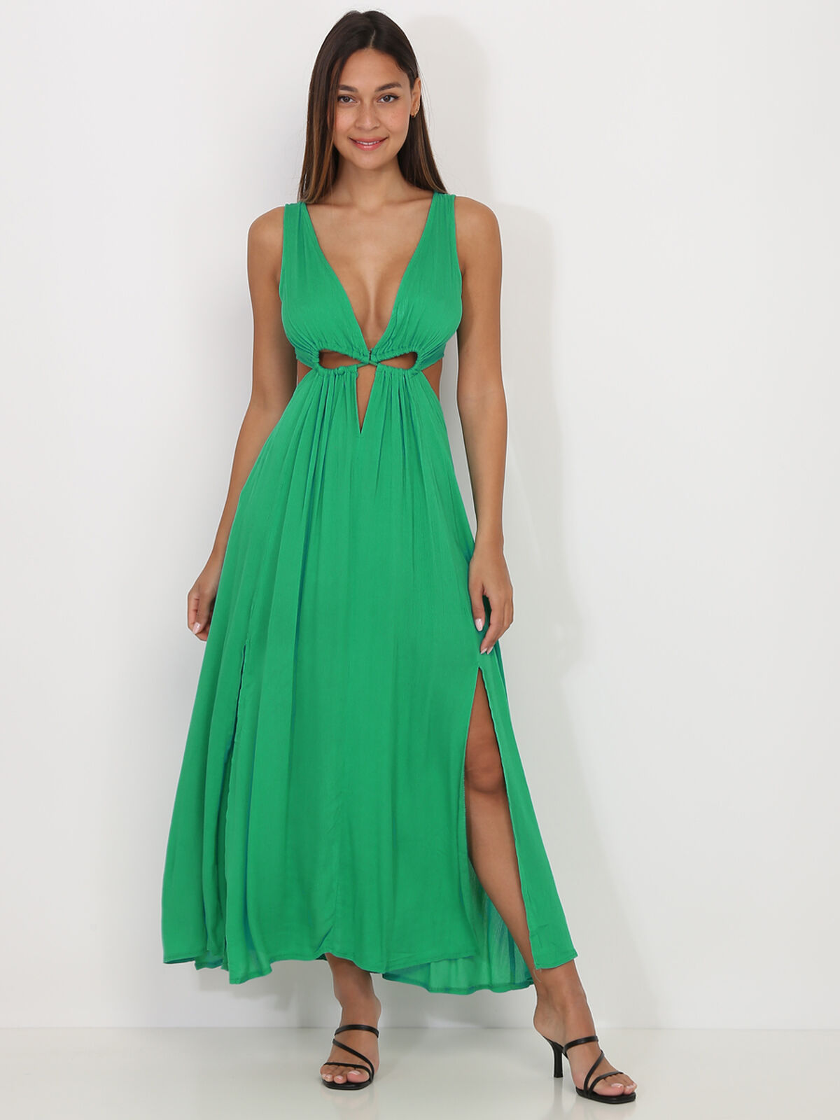 Robe longue à découpes et fentes- Vert