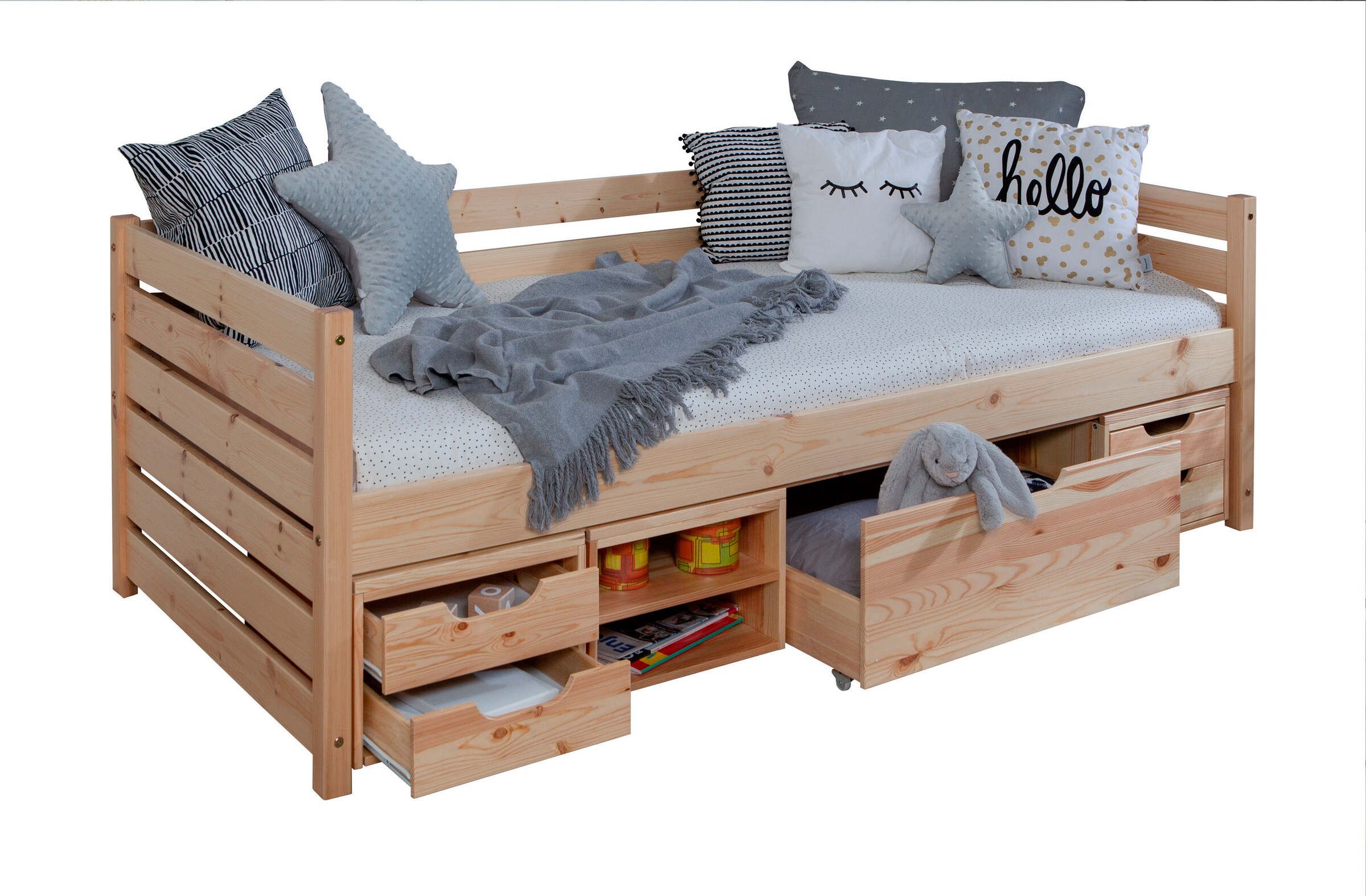Ticaa Sofabett Naomi inkl. Funktionsschubkästen, 90x200 Natur