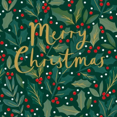 Green Holly Merry Christmas Card
