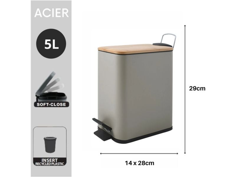 spirella Treteimer Erik 5 l, Taupe Kosmetikeimer mit Soft-Close und Inneneimer