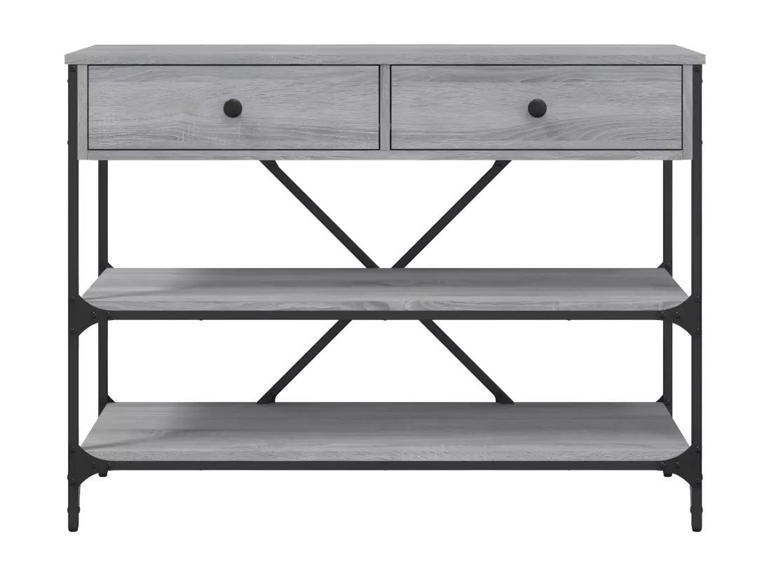 Table console avec tiroirs et étagères gris bois d'ingénierie