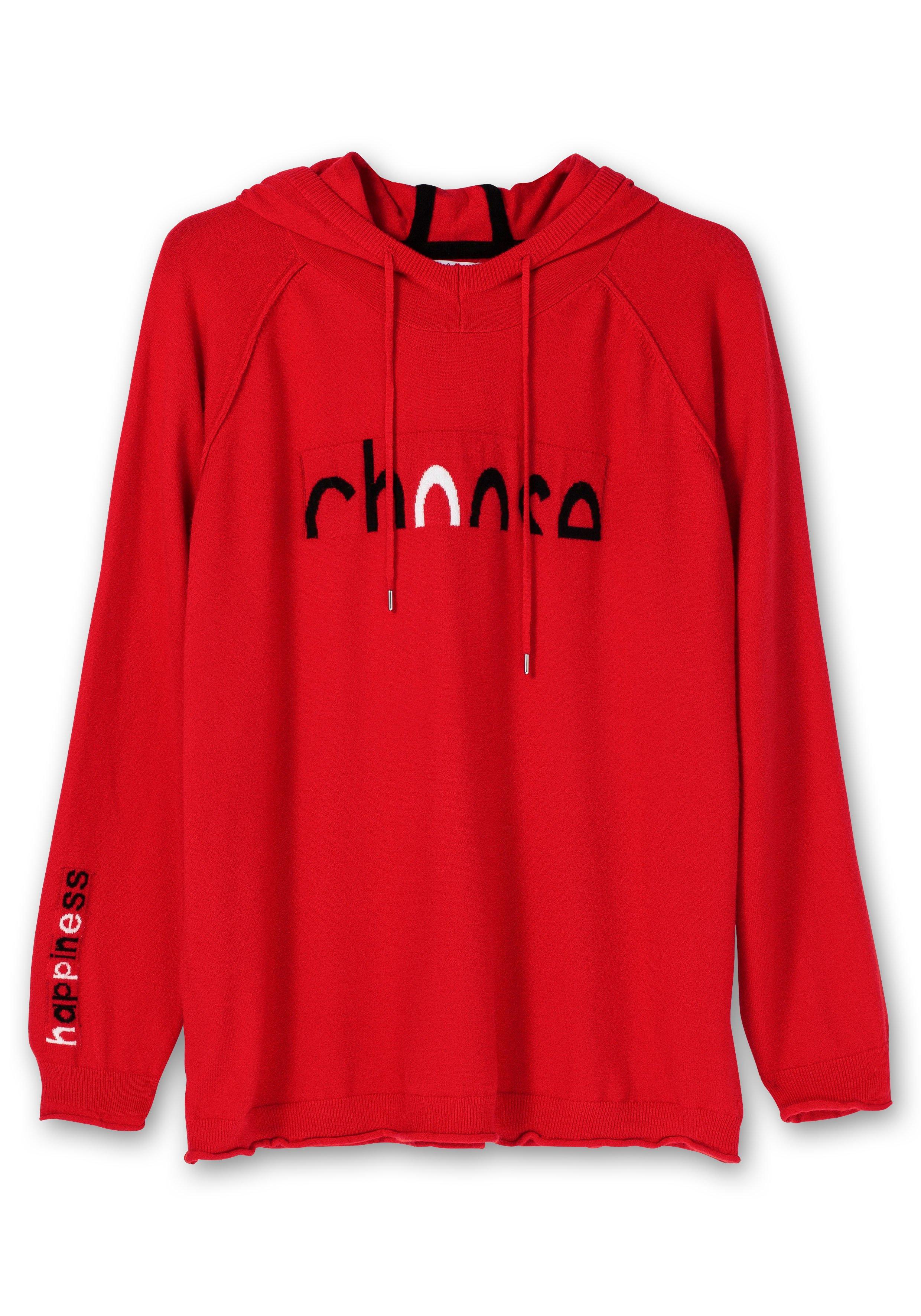Kapuzenpullover mit Wording im Intarsienstrick