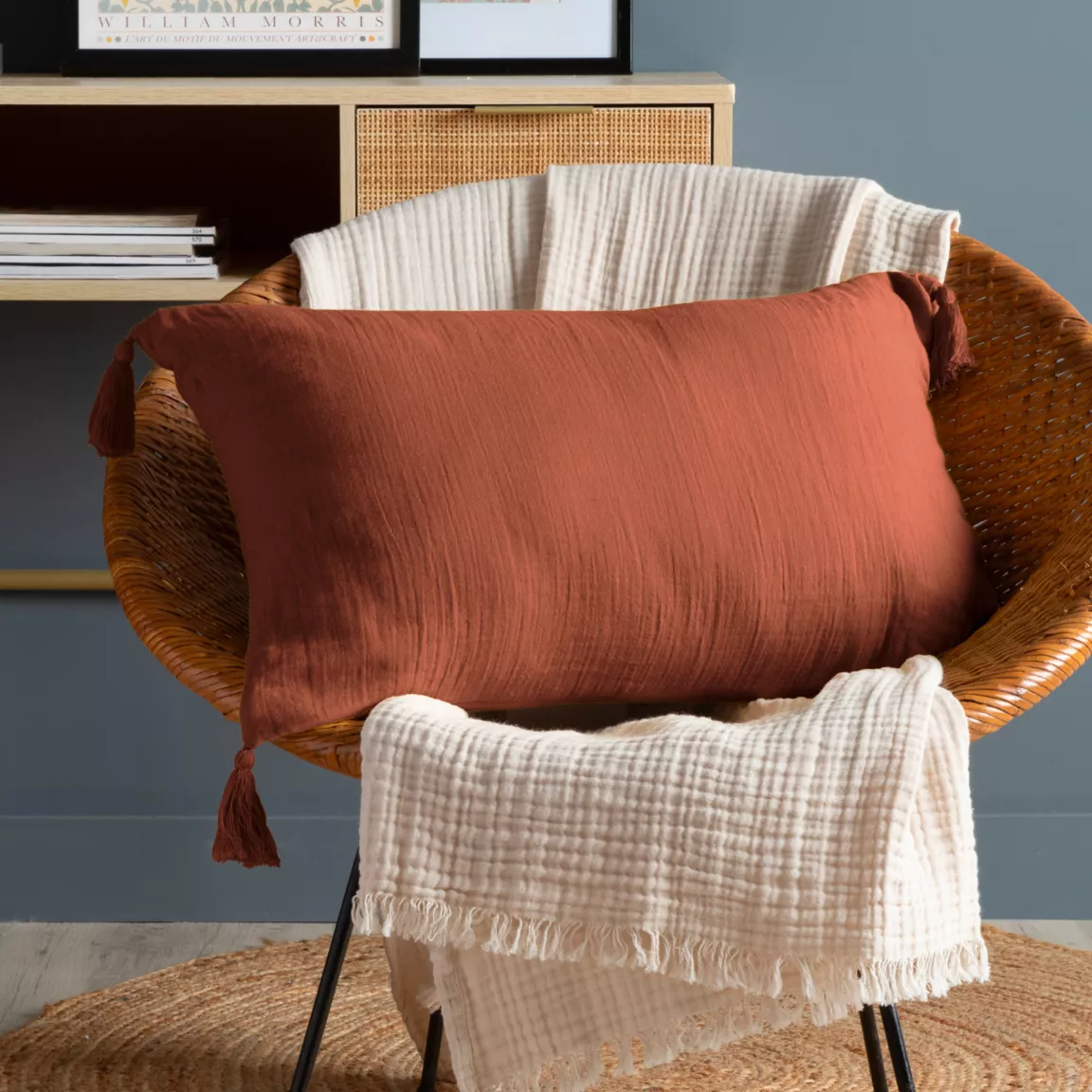 Coussin rectangulaire gaze de coton (40 x 60 cm) Gaïa Terracotta
