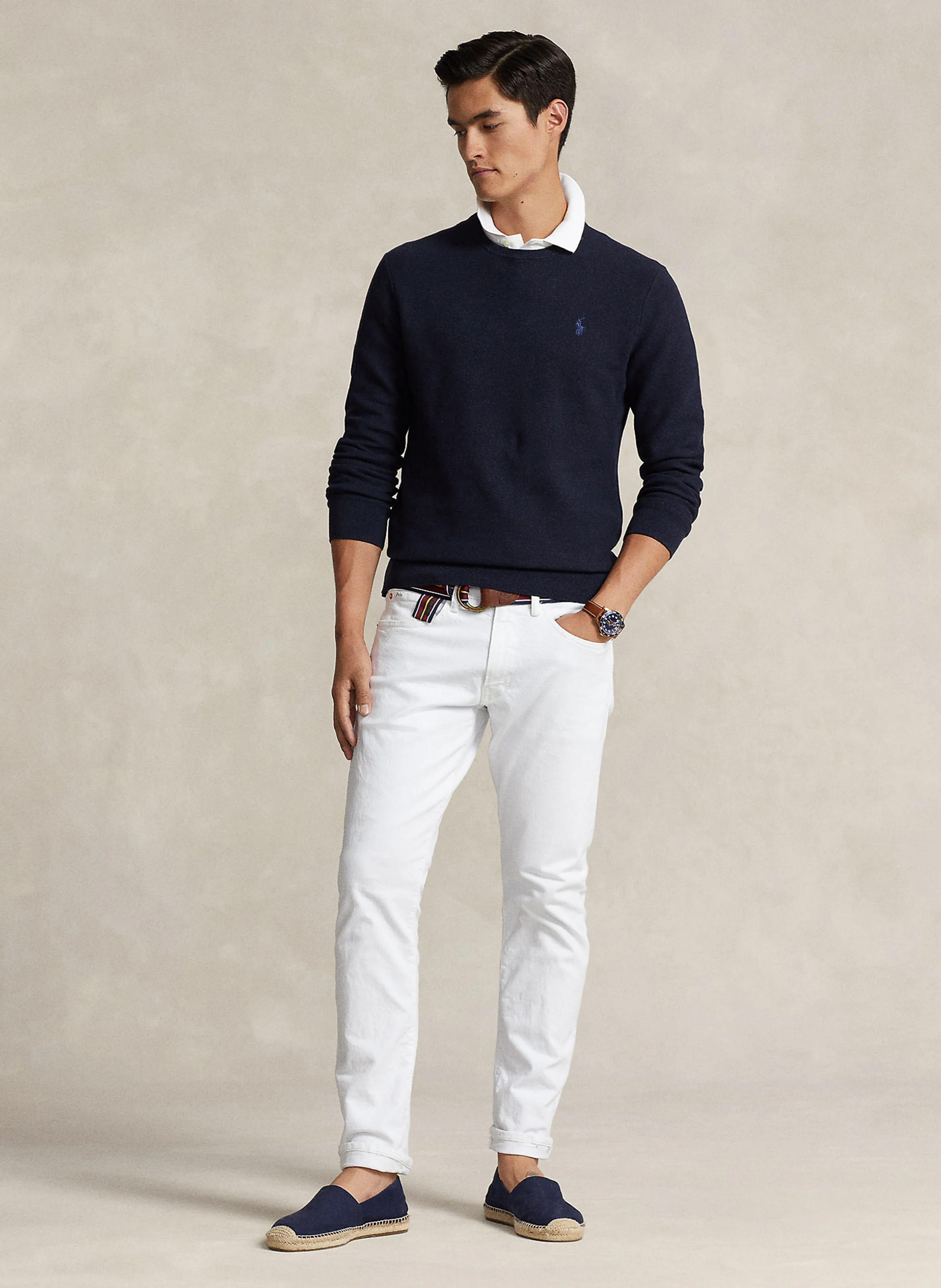 Pull droit col rond en coton | Bleu