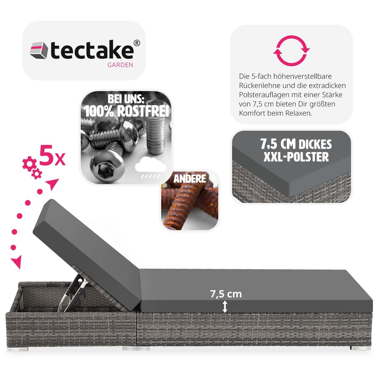 Set van 2 rotan ligbedden van tectake met aluminium frame inclusief beschermhoes