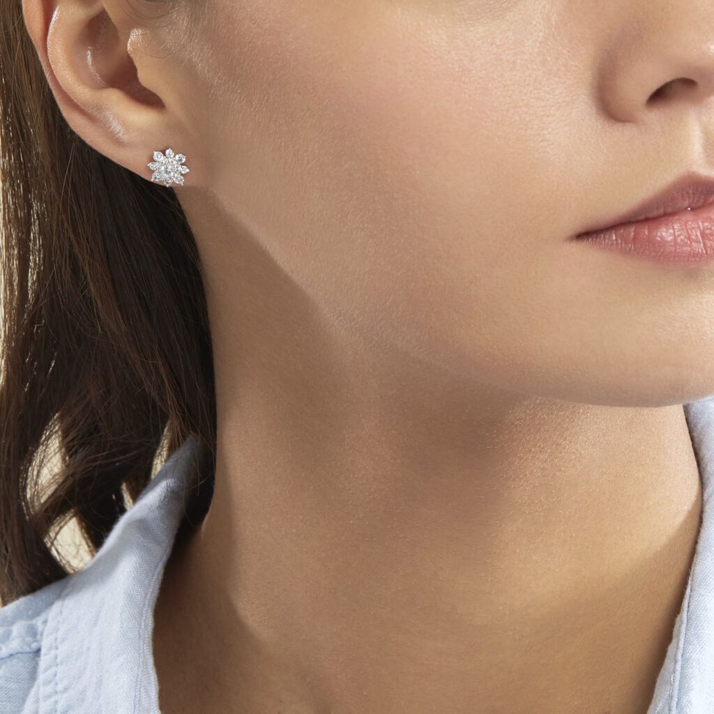 Boucles D'oreilles Puces Lorraine Argent Blanc Oxyde De Zirconium