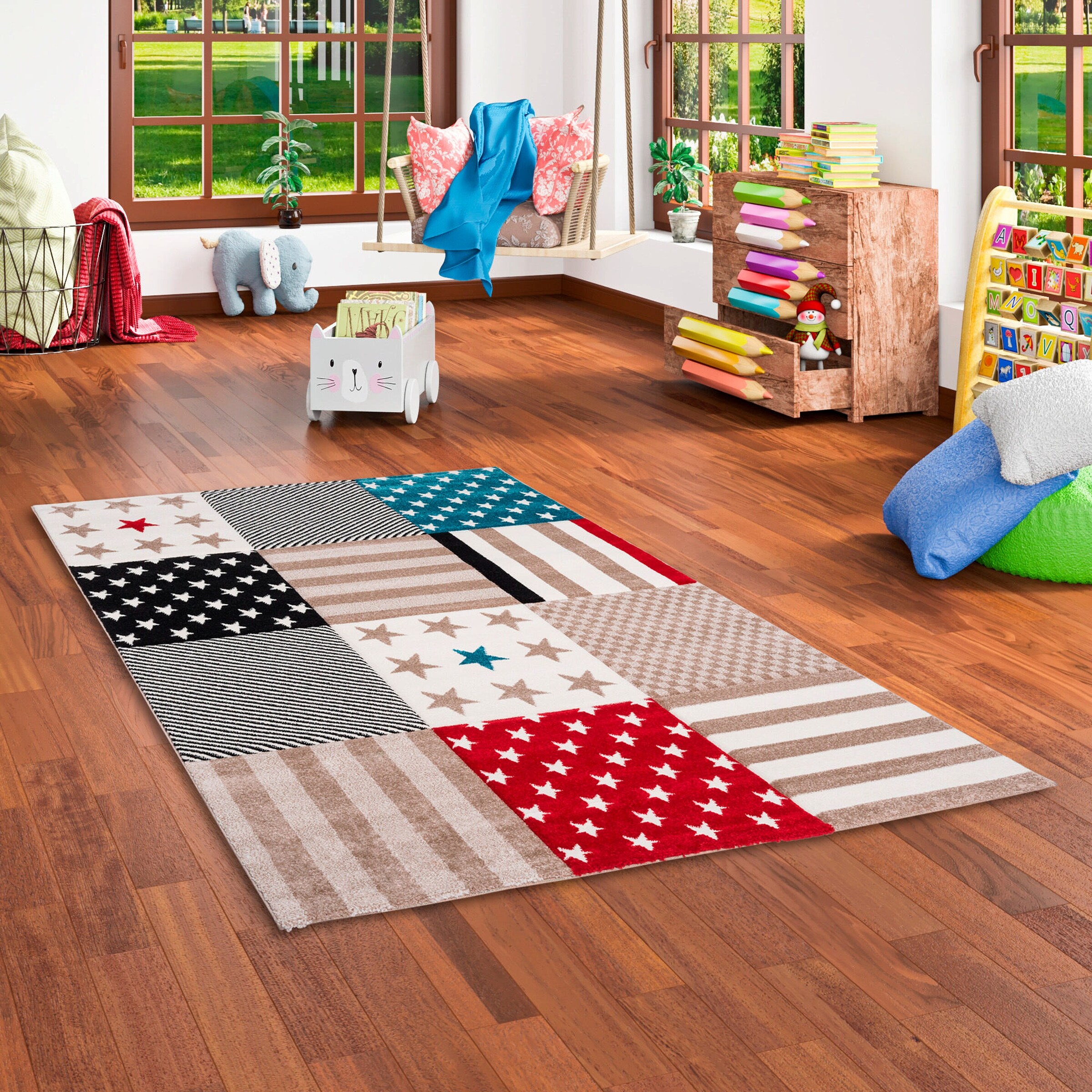 Pergamon Kinder und Jugend Teppich Maui Sterne Rot Blau - 200x290 cm