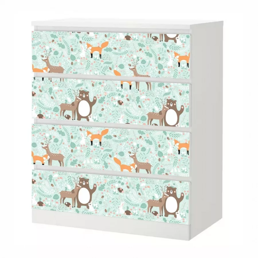Nikima Klebefolie KF-24 selbstklebende Folie - Waldtiere mint bunt