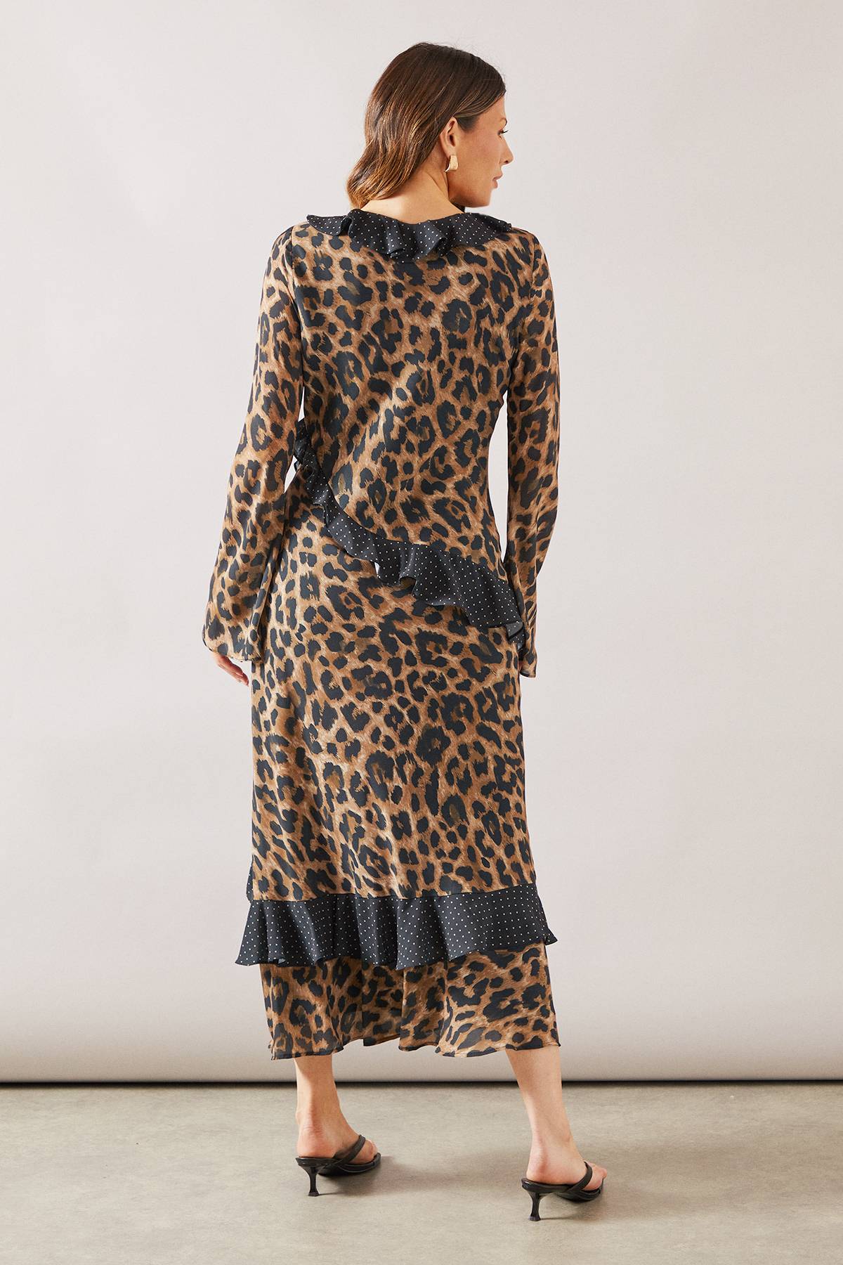 Wallis Robe Midi à Volants Imprimé Léopard Mixte