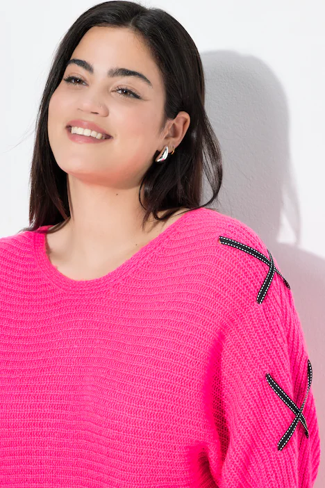 Pullover, Loose Fit, Fledermaus-Ärmel, Zier-Schnürung, neon berry