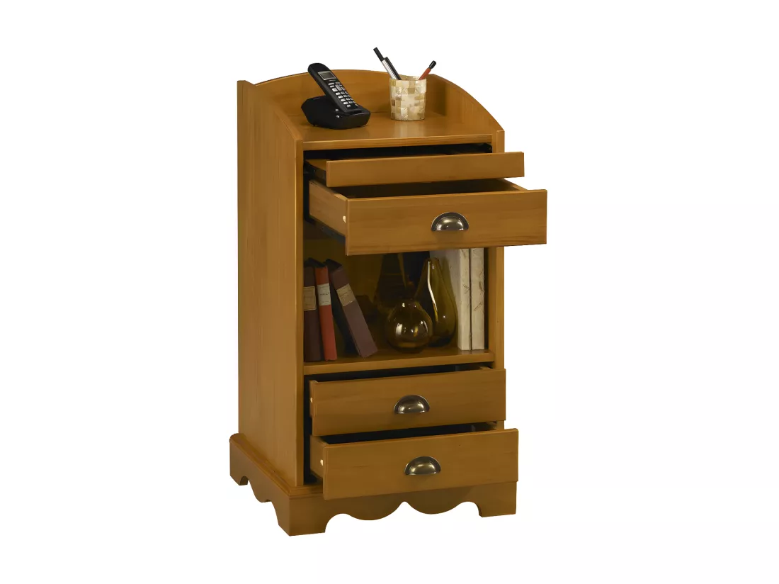 Meuble d'Entrée Téléphone Pin Miel 3 Tiroirs 1 Niche L 47 H 82 P 42.5 cm
