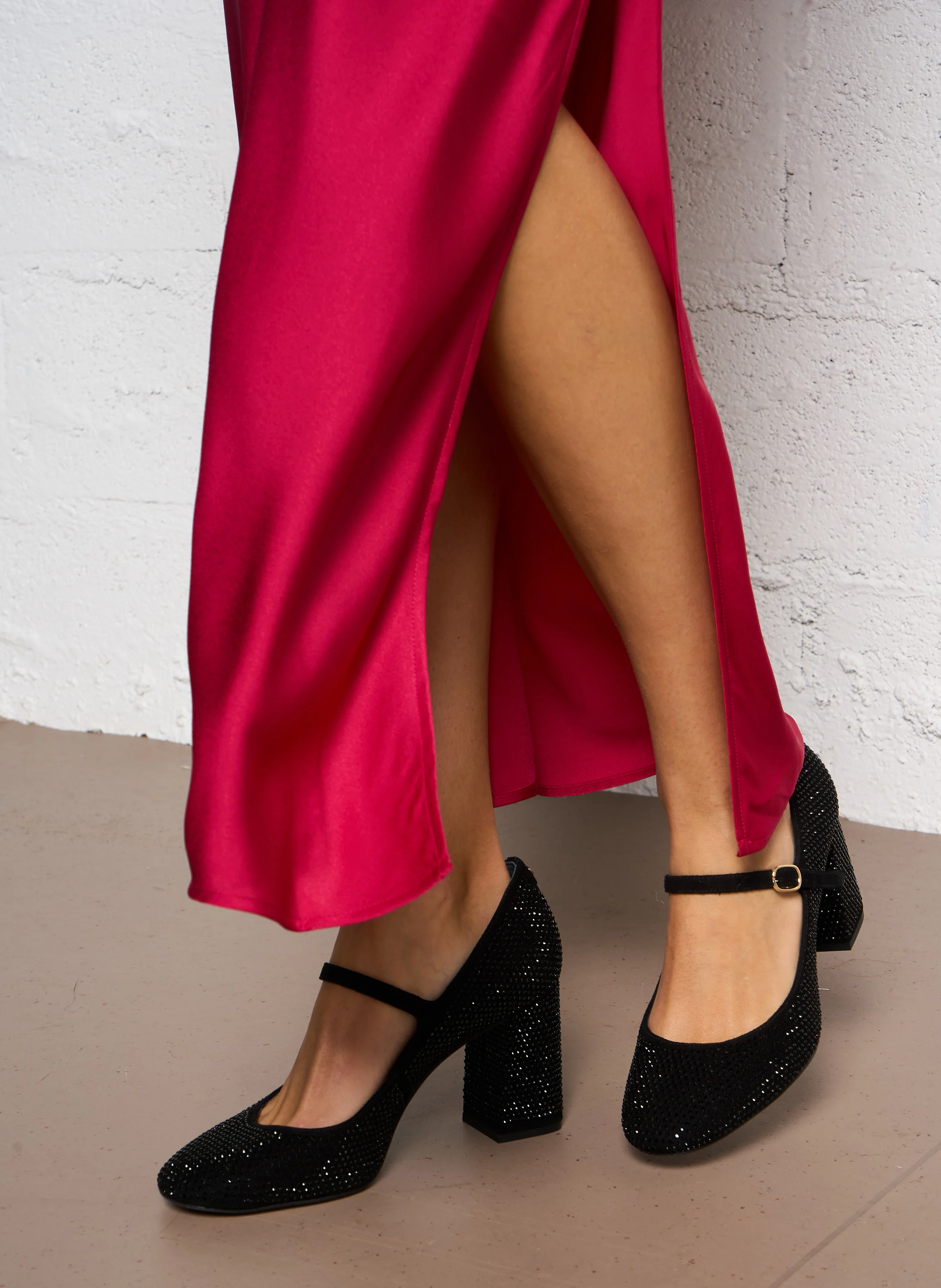 CALIX - Robe longue ajustée encolure ronde| Rouge
