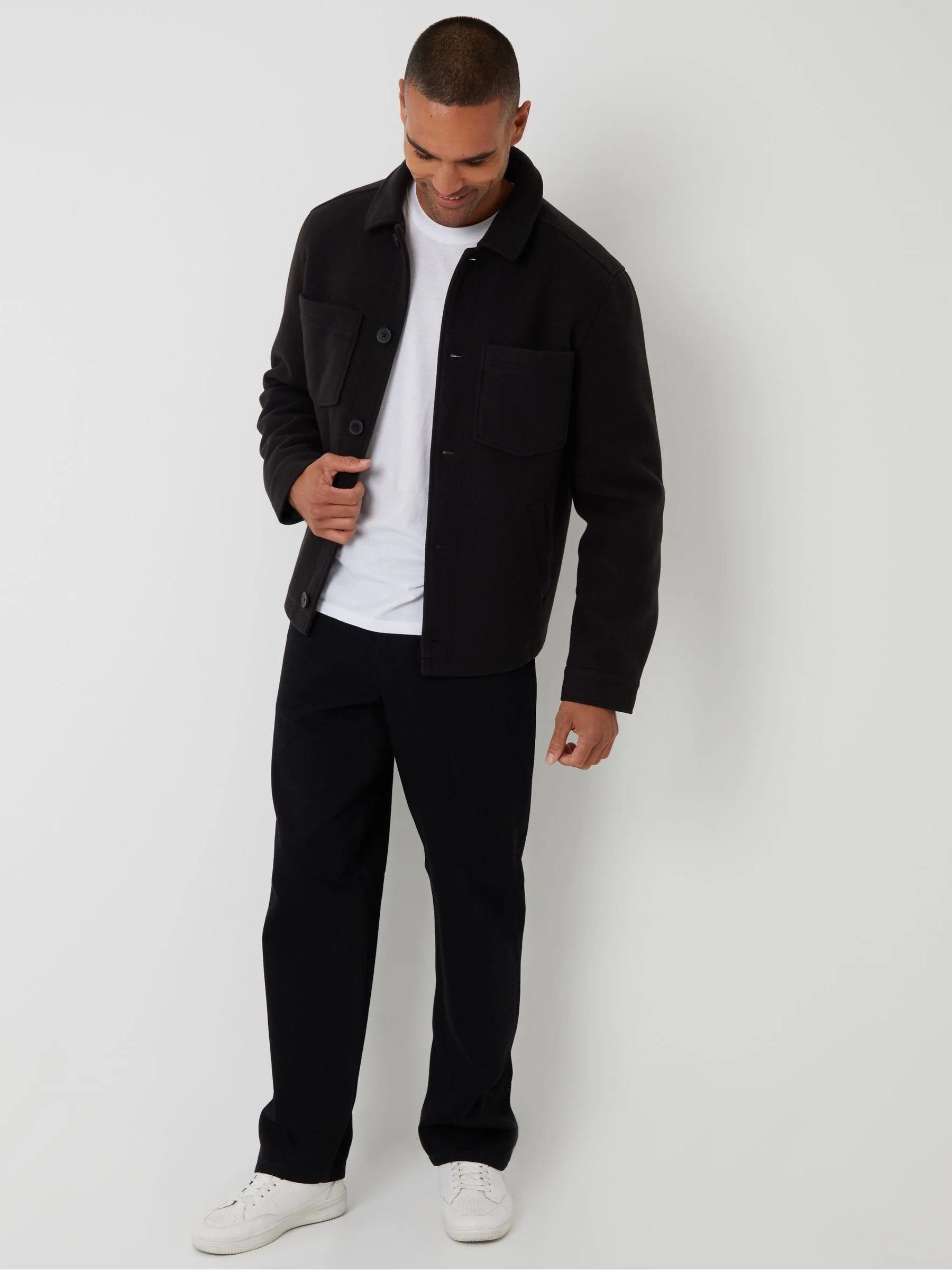 Zwart - Threadbare - Gewatteerd shacket met knopen van imitatie wol