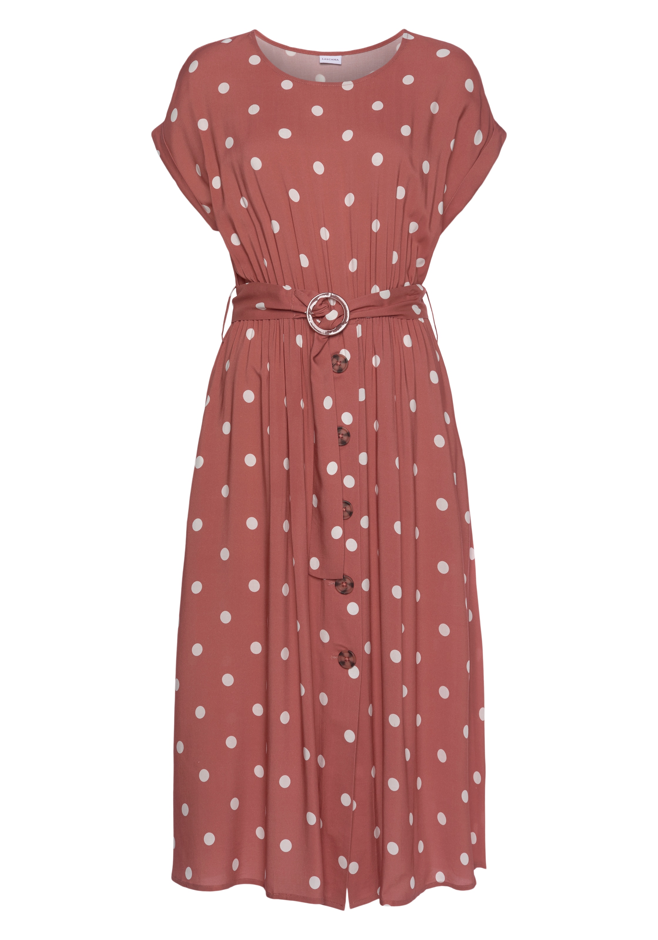 LASCANA Midikleid mit Gürtel,  Seitennahttaschen mit Punktedruck und Taschen, Sommerkleid