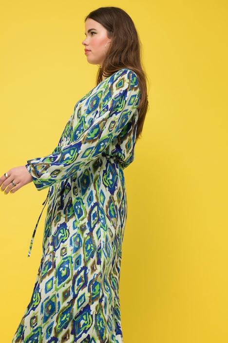 Maxikleid, A-Line, Rauten-Print, V-Ausschnitt, Wickeloptik