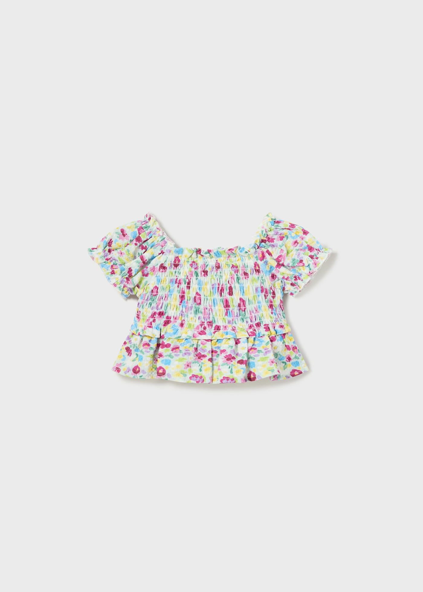 Blusa de popeline de manga curta com detalhes franzidos para bebê