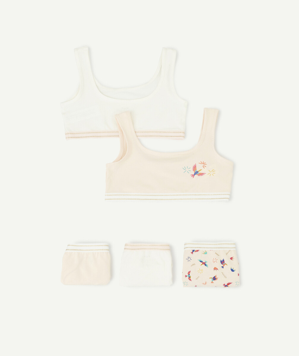 LE LOT DE 2 BRASSIÈRES ET 3 CULOTTES OISEAUX EN COTON BIOLOGIQUE