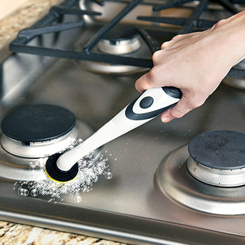 (5-tlg. Set) Elektrische Reinigungsbürste Universal Scrubber Cleaner mit 4 Aufsätzen für Fliesen / Fugen / Bad / Dusche (Batteriebetrieben) - Weiss