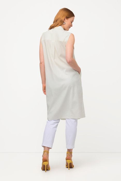 Bluse, Leinenmix, Hemdkragen, Taschen, ärmellos