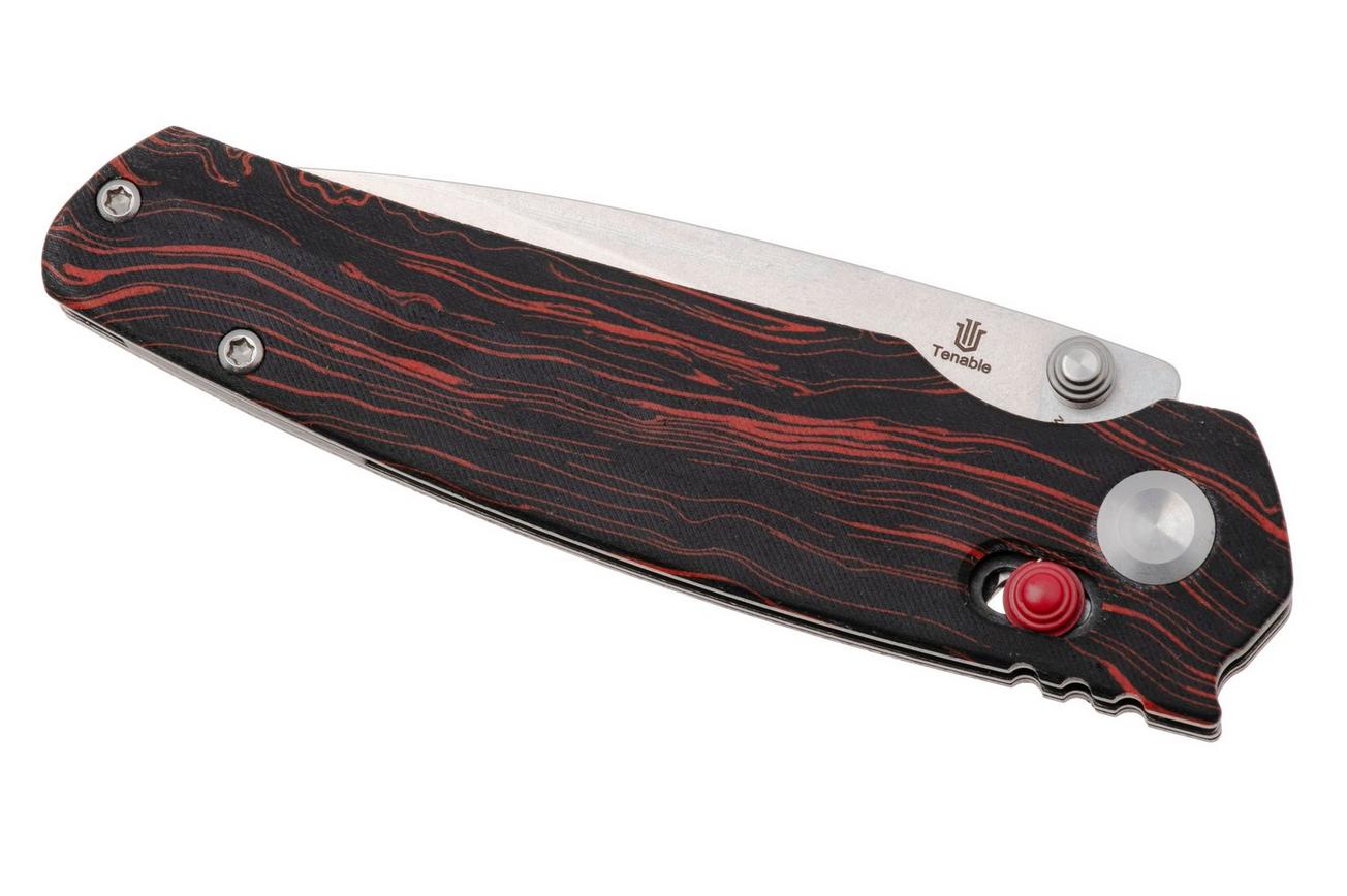 Tenable Knives Raven T2109V3 Stonewashed 14C28N, Red Black G-Mascus, zakmes, Black Bird Blades design