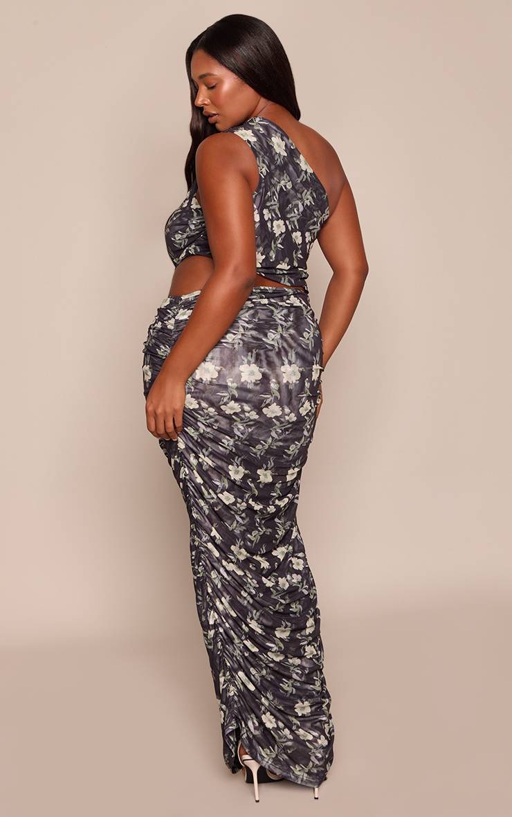 Noir Robe Moulante Grande Taille En Mesh À Imprimé Floral