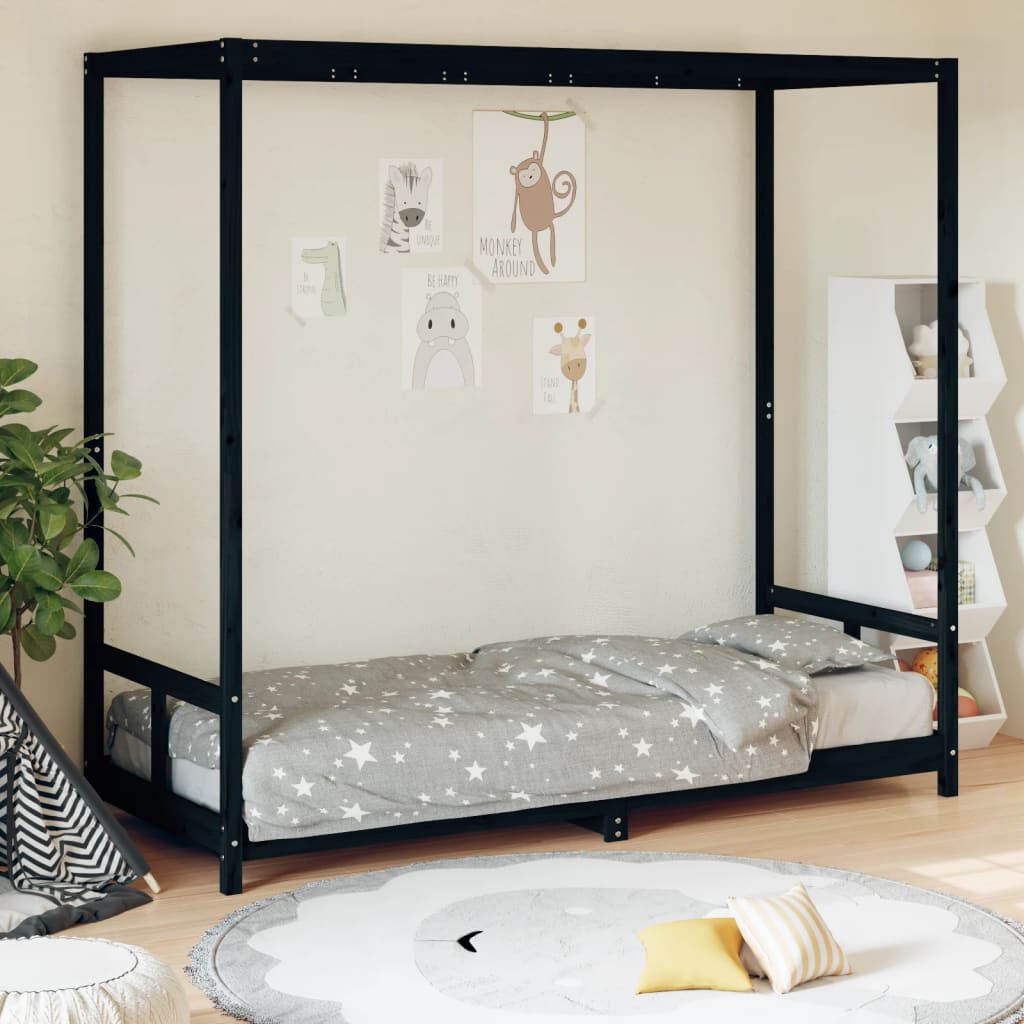 vidaXL Bedframe Zwart 80x200 cm Massief grenenhout