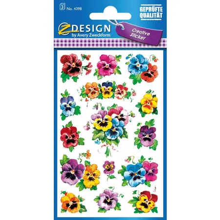 Avery Zweckform Z-Design 4398 Deko Sticker, Stiefmütterchen, 3 Bogen/45 Sticker