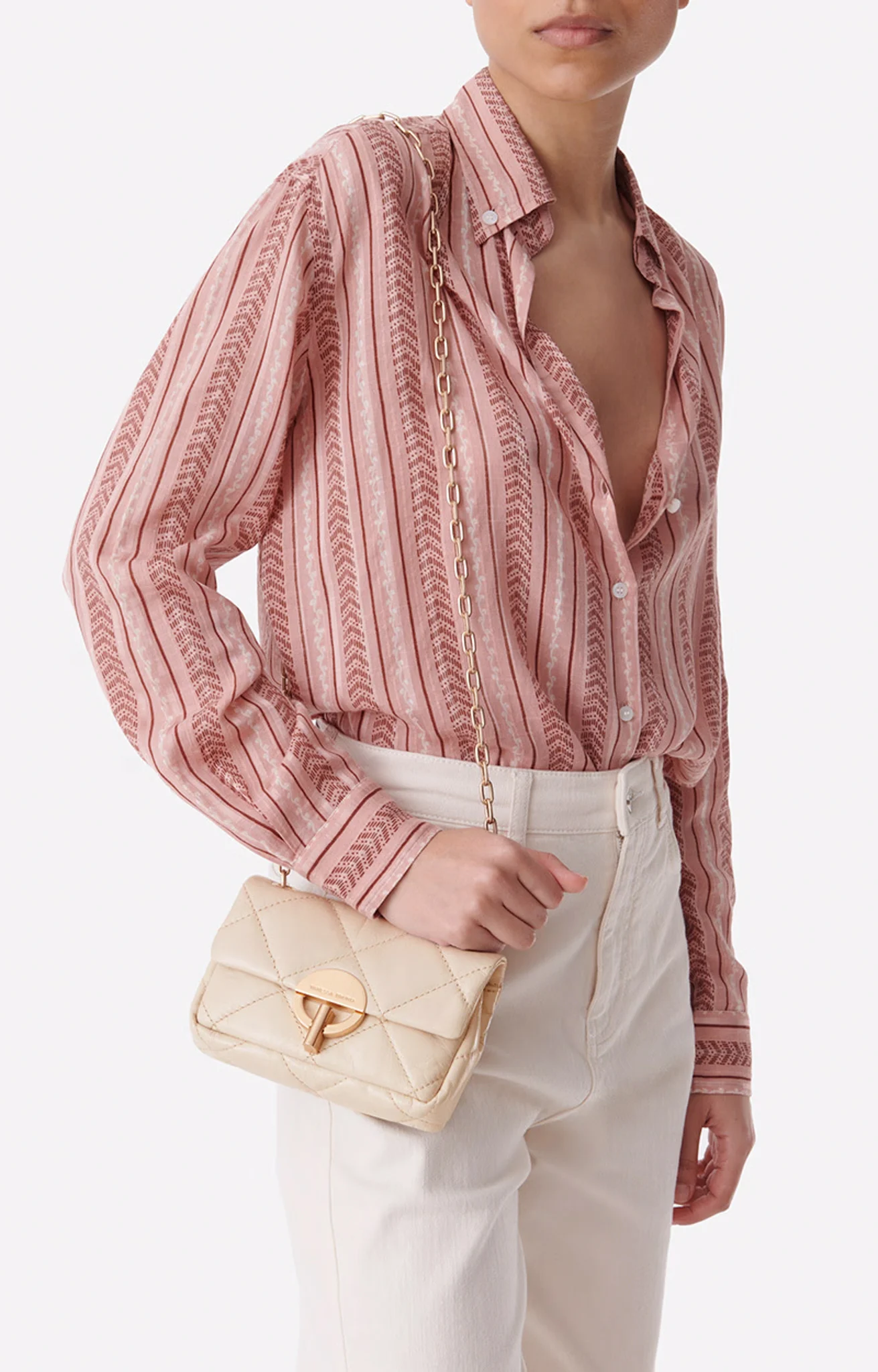 NANO MOON - Sac bandoulière matelassé en cuir | Beige
