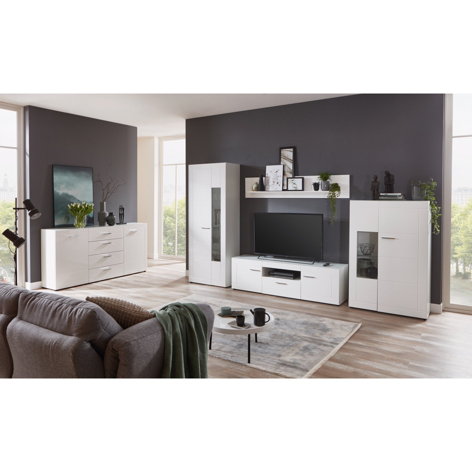 Vitrine Atlantis Dekor MDF weiss 75 x 194 x 40 cm
